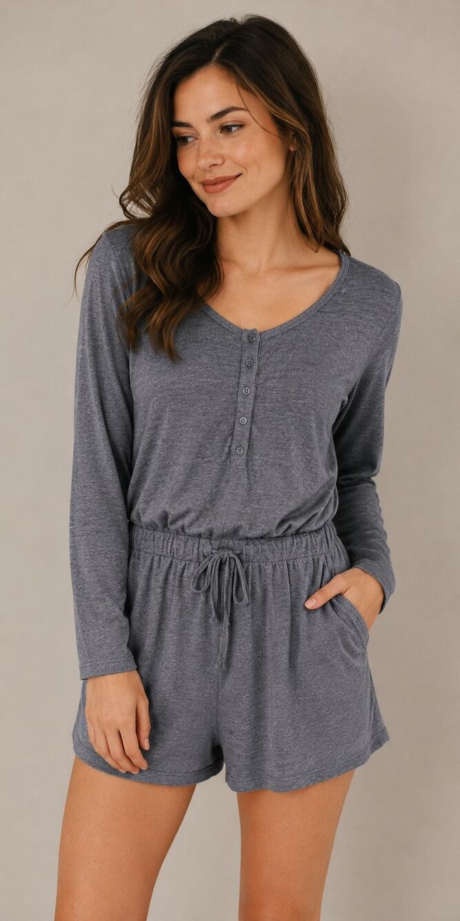 Nation LTD for Intermix Gray Long Sleeve Henley Romper Size Large NWT